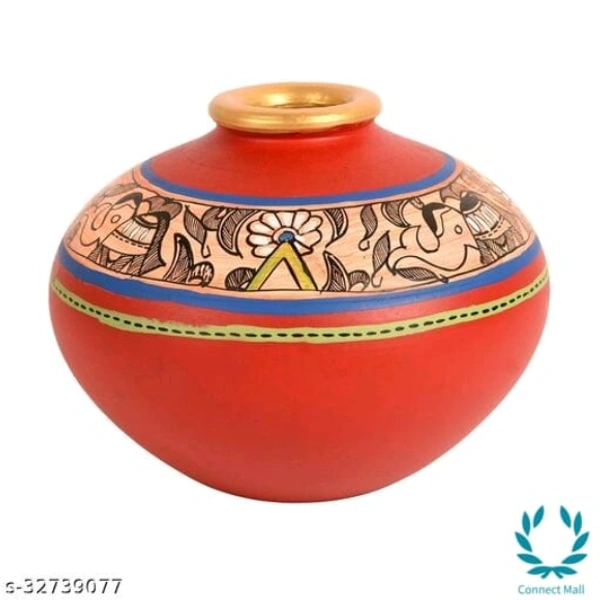 Vase Earthen Handcrafted Red Madhubani 4.5x5.5(HxD) - Red